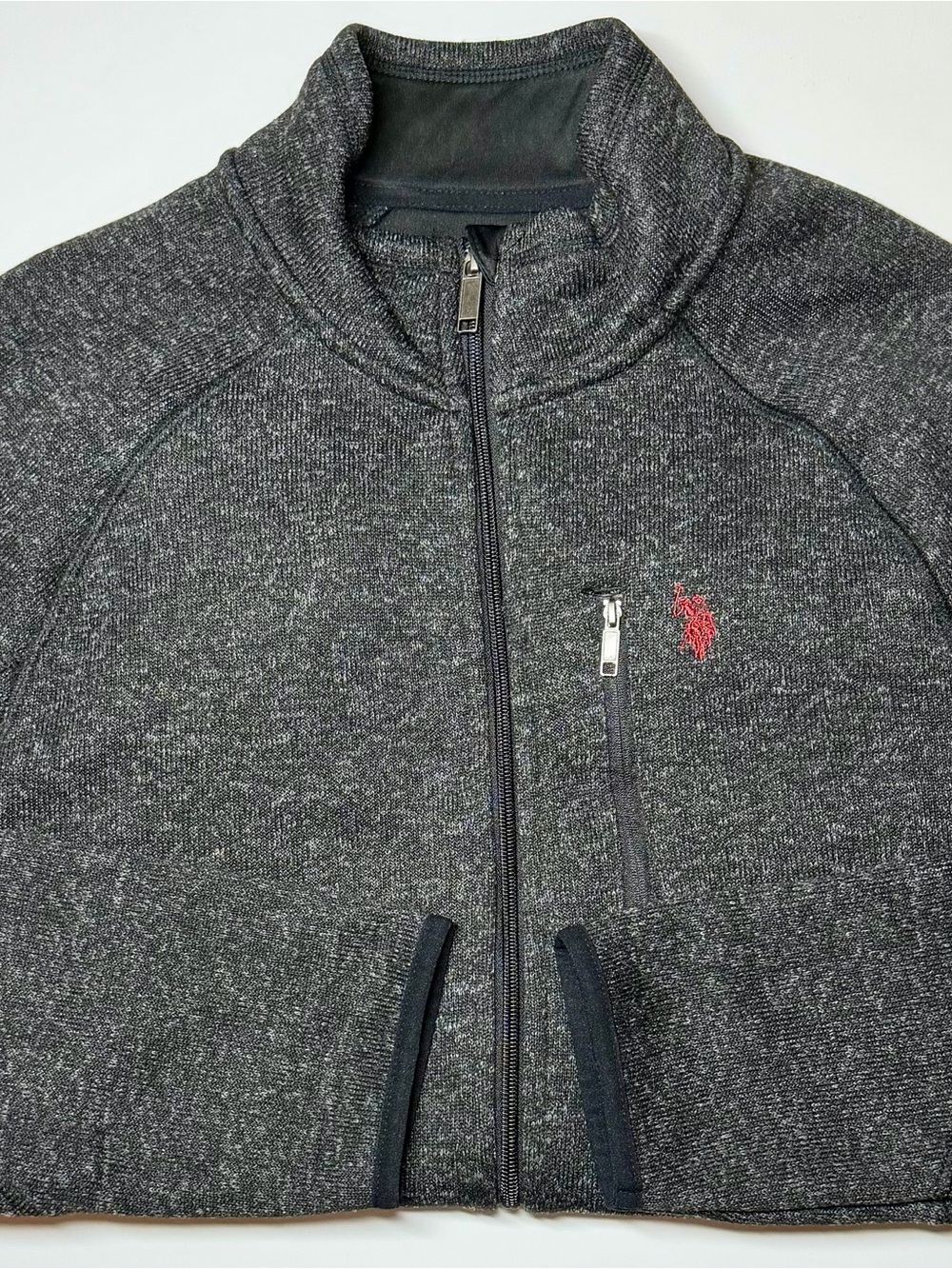 US Polo Assn Full Zip Sweater Fleece Jacket Men’s Large Charcoal Gray Mock Neck